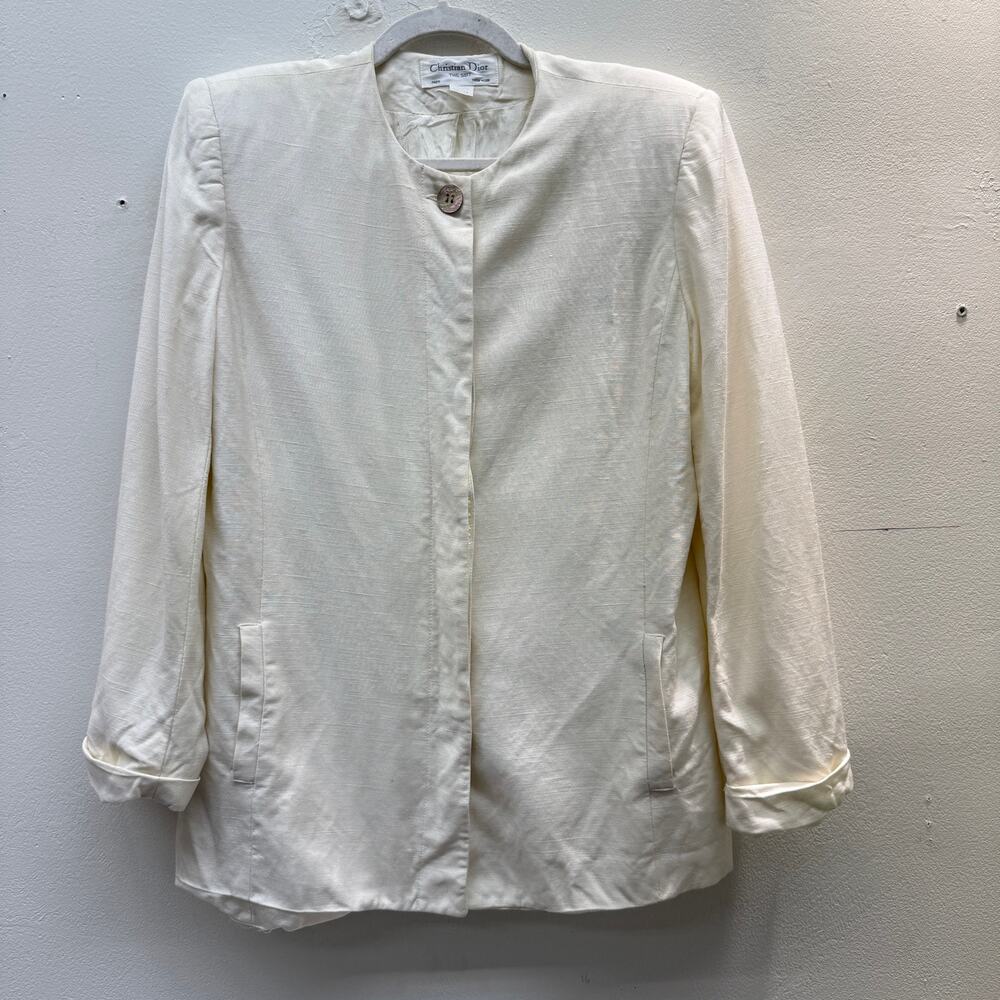 Vintage Dior White Linen Blazer Abalone Shell Buttons AS IS Spring Summer